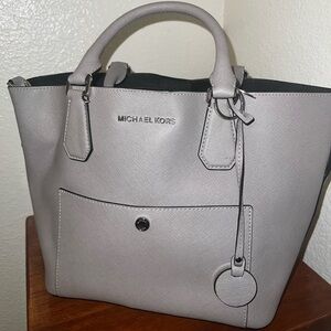 Michael Kors Light Gray Saffiano Leather Tote with Front Pocket
